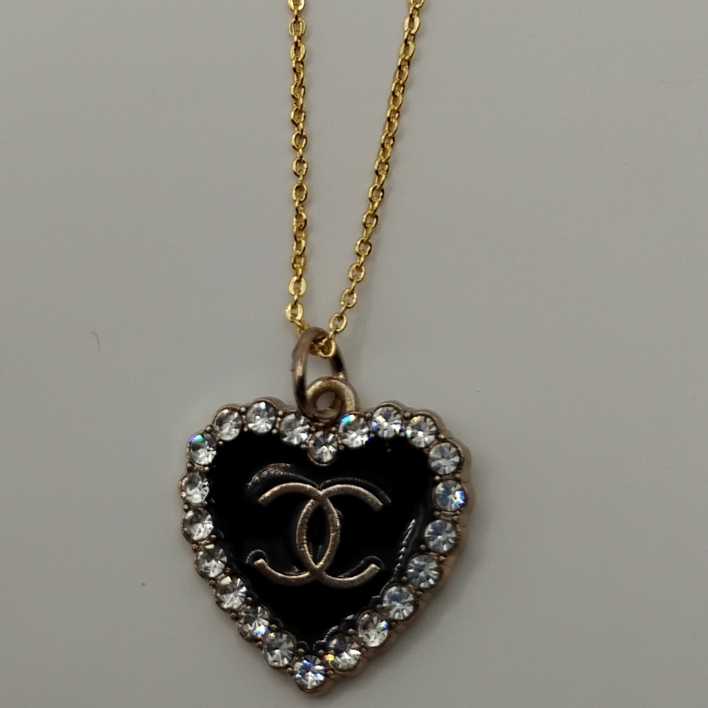 Chanel Black and Gold Heart Authentic Charm On A Stainless Steel Necklace - Picture 3 of 3